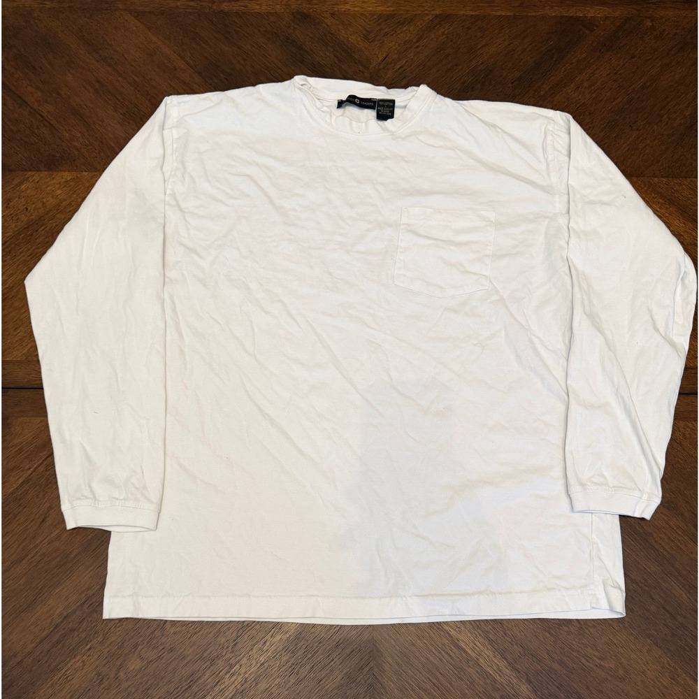 Cotton Traders Mens Large Long Sleeve Pocket T-Shirt White 100% Cotton Crew Neck